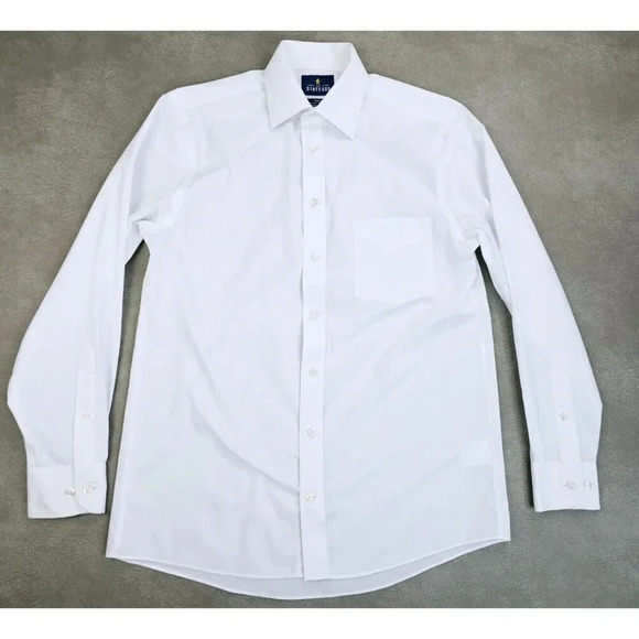 Stafford Regular Fit Size 14.5 32-33 White Long Sleeve Travel Easy Care Shirt - Picture 1 of 8